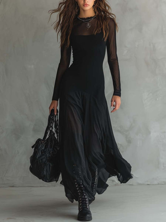 Lunaria™ | Vestido Largo de Tul Negro con Encanto Etéreo