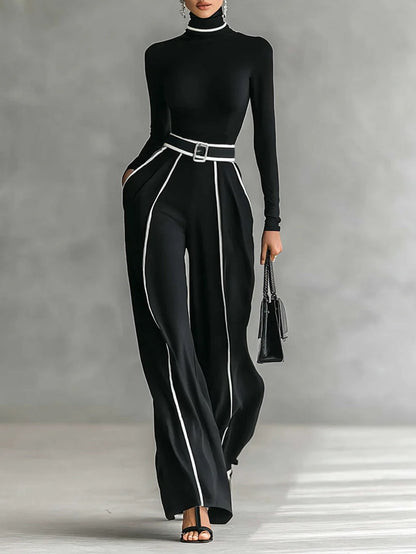 Emma ║ Conjunto elegante de dos piezas con cuello alto y pantalón ancho