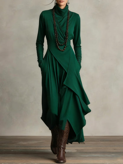 Rosa™ - Vestido Maxi Plisado Asimétrico Violeta con Cuello Alto (Collar no incluido)