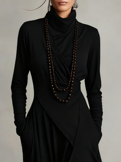 Rosa™ - Vestido Maxi Plisado Asimétrico Violeta con Cuello Alto (Collar no incluido)