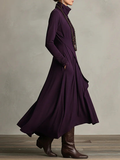Rosa™ - Vestido Maxi Plisado Asimétrico Violeta con Cuello Alto (Collar no incluido)