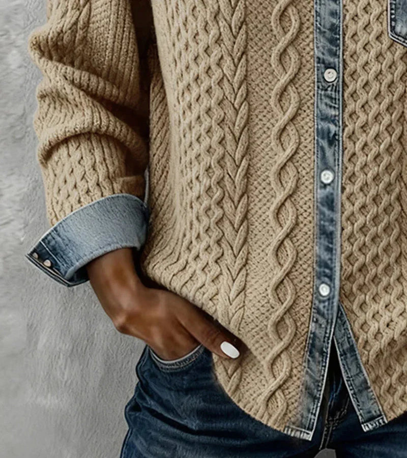 Paloma | Top de Punto Patchwork con Detalles de Denim