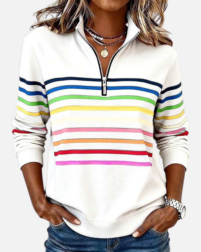 Arelia™ | Sudadera a Rayas Con Cremallera