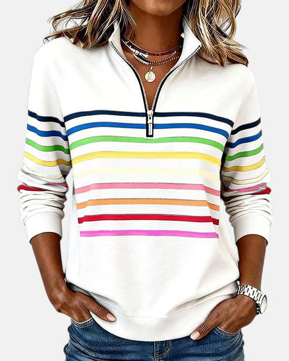 Arelia™ | Sudadera a Rayas Con Cremallera