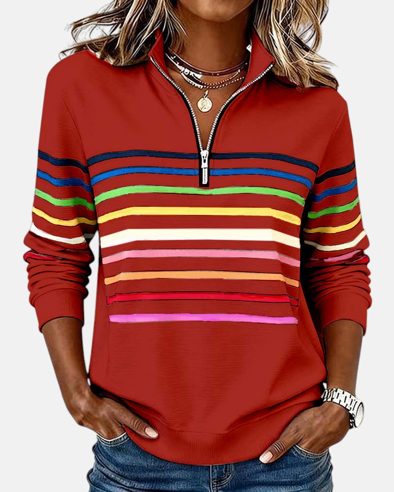 Arelia™ | Sudadera a Rayas Con Cremallera