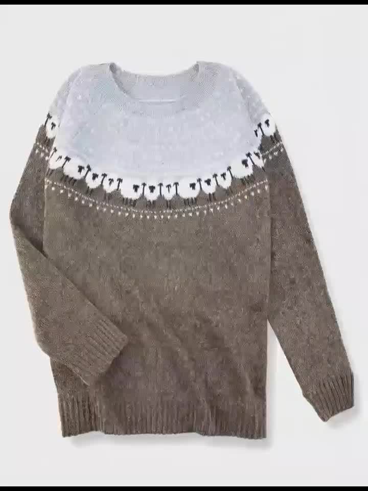 Nórdico - Suéter de invierno elegante con patrón jacquard de ovejas