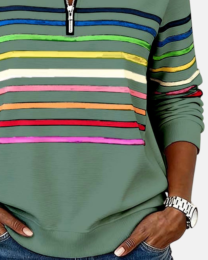Arelia™ | Sudadera a Rayas Con Cremallera