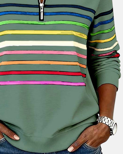 Arelia™ | Sudadera a Rayas Con Cremallera