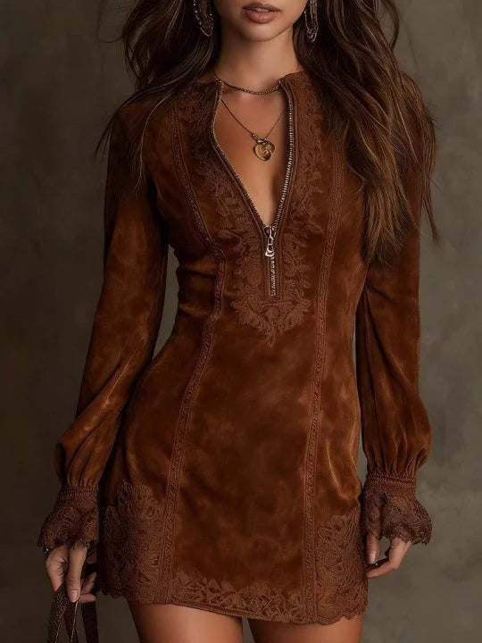 Giulia | Vestido Mini Suede con Encaje