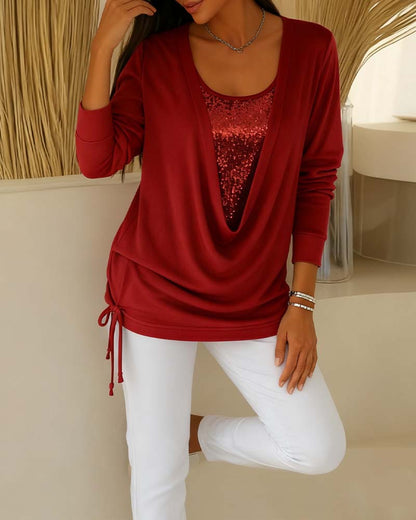 Nari - Efecto Top de Lentejuelas Bicolor Dos en Uno