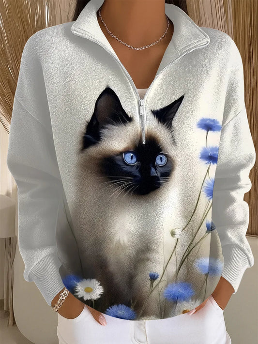 Tigre - Sudadera Casual con Cremallera de Arte de Gato