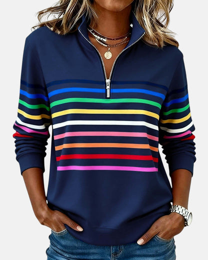 Arelia™ | Sudadera a Rayas Con Cremallera