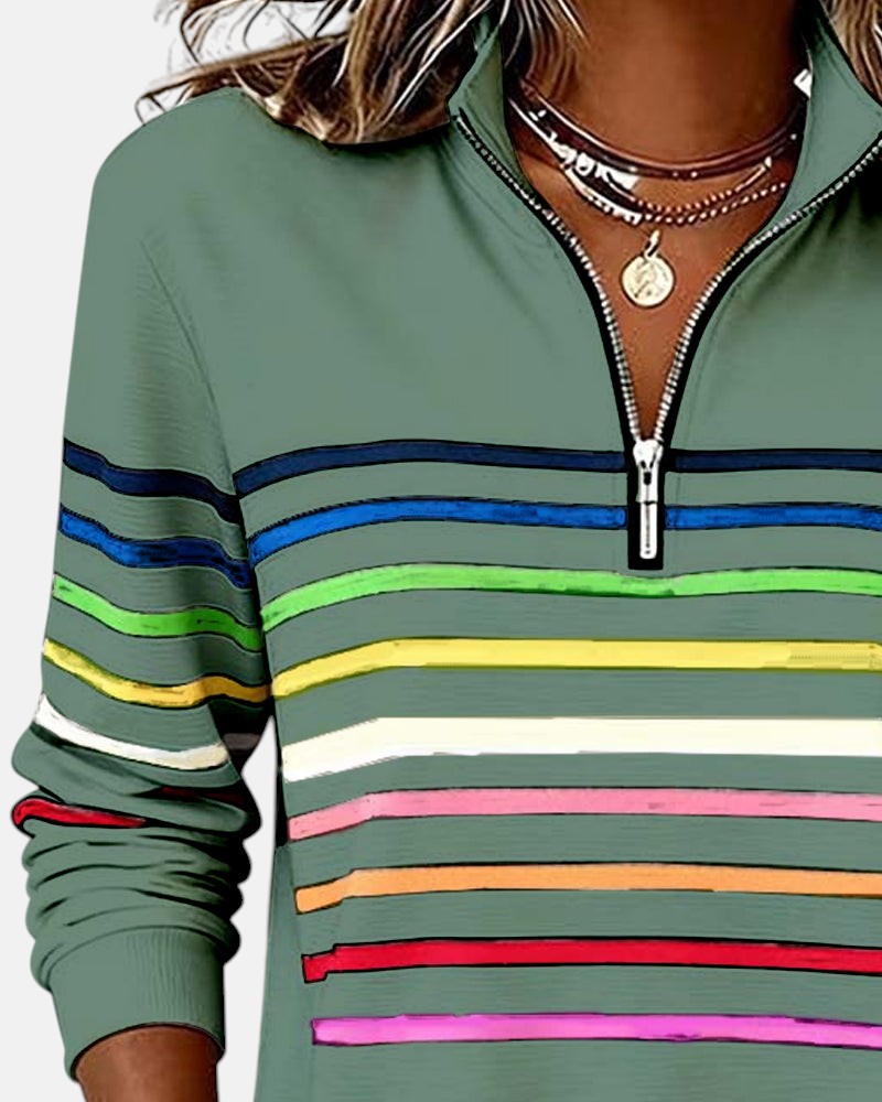 Arelia™ | Sudadera a Rayas Con Cremallera