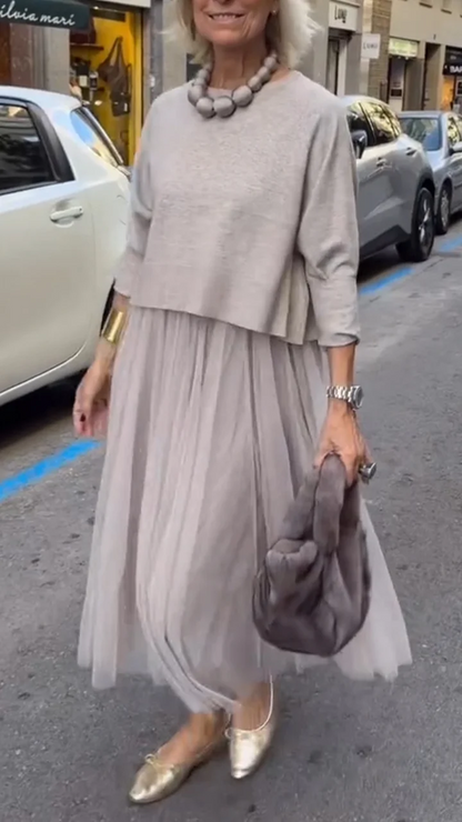Sofía - Conjunto de Vestido de Tul Elegante y Jersey de Punto Artesanal