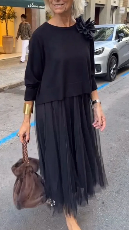 Sofía - Conjunto de Vestido de Tul Elegante y Jersey de Punto Artesanal