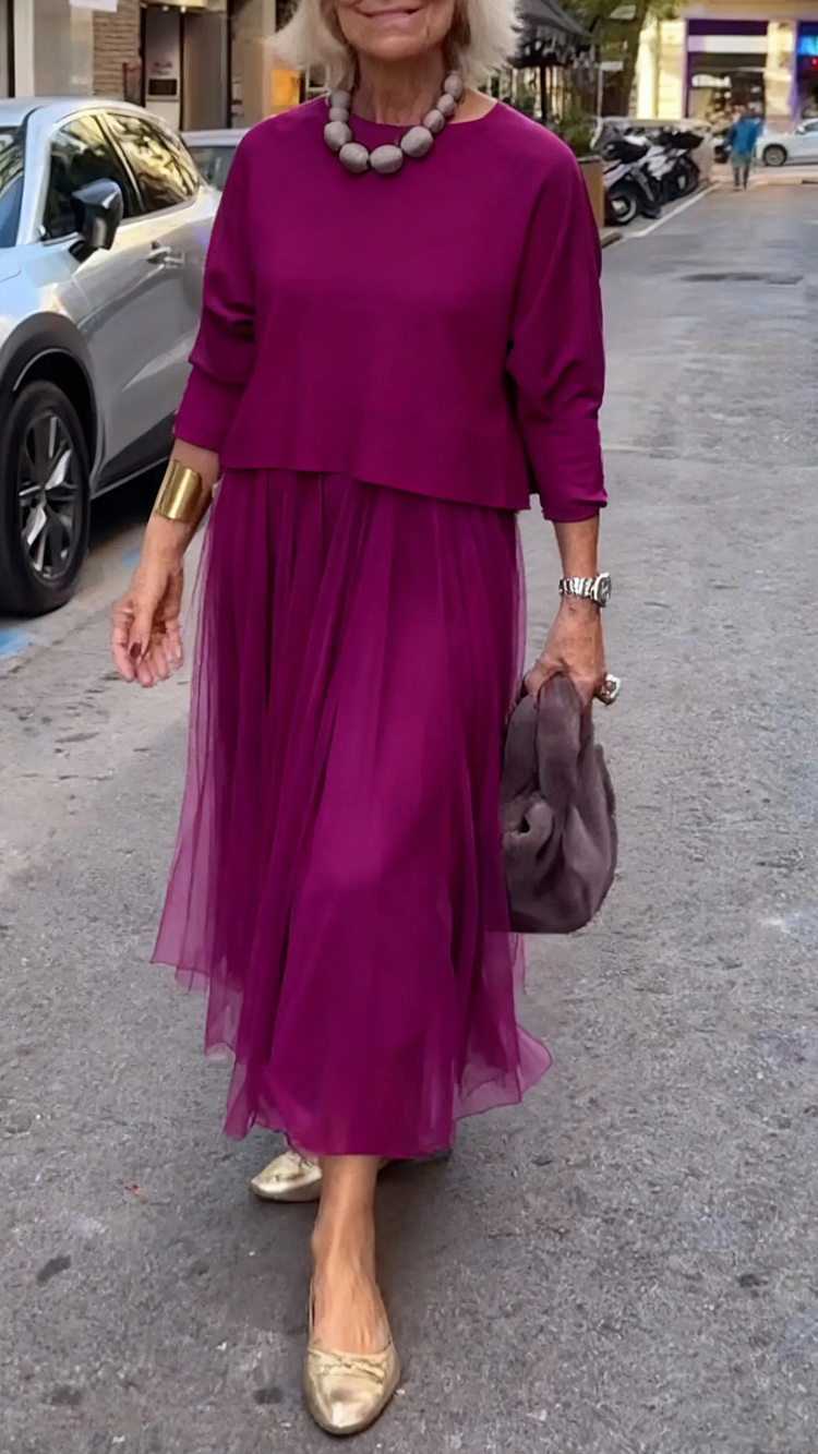 Sofía - Conjunto de Vestido de Tul Elegante y Jersey de Punto Artesanal