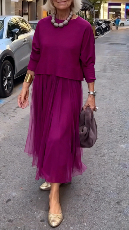 Sofía - Conjunto de Vestido de Tul Elegante y Jersey de Punto Artesanal