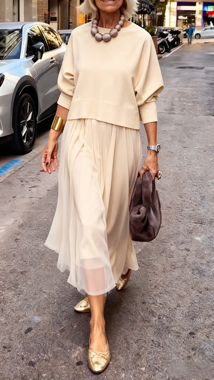 Sofía - Conjunto de Vestido de Tul Elegante y Jersey de Punto Artesanal