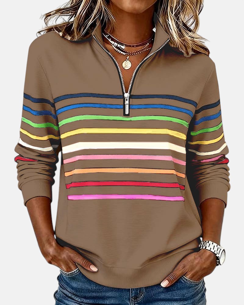 Arelia™ | Sudadera a Rayas Con Cremallera
