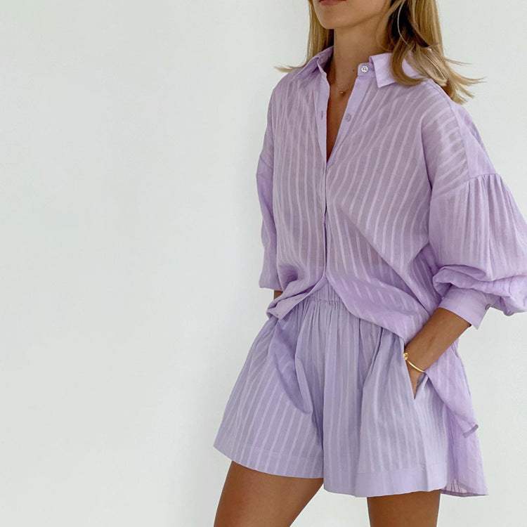 Viola - Conjunto de Camisa Abotonada y Shorts Frescos