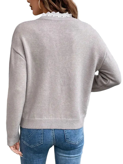 Céline | Chic Suéter de Punto con Elegante Cuello de Encaje