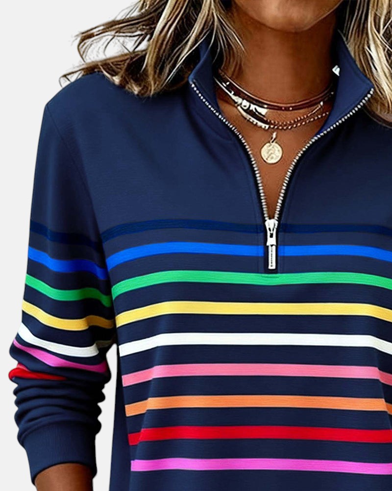 Arelia™ | Sudadera a Rayas Con Cremallera