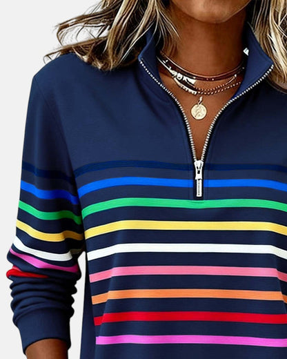 Arelia™ | Sudadera a Rayas Con Cremallera