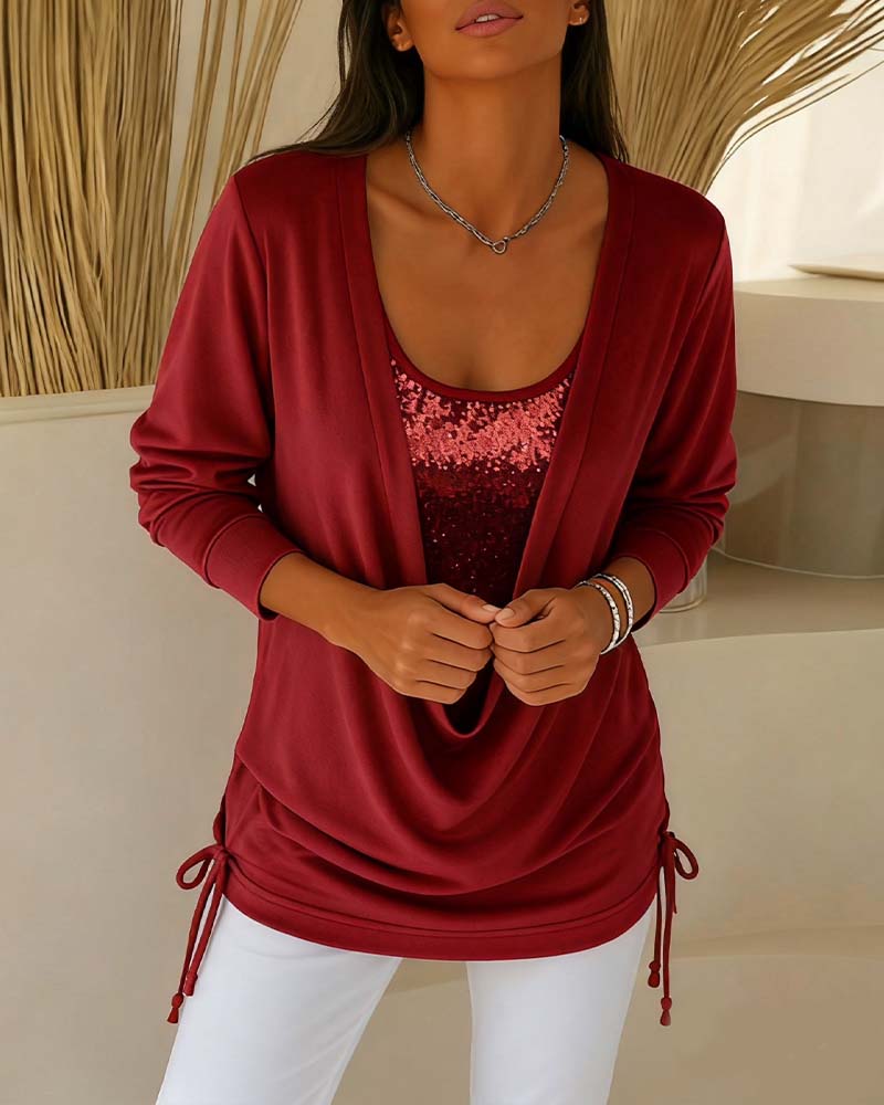 Nari - Efecto Top de Lentejuelas Bicolor Dos en Uno