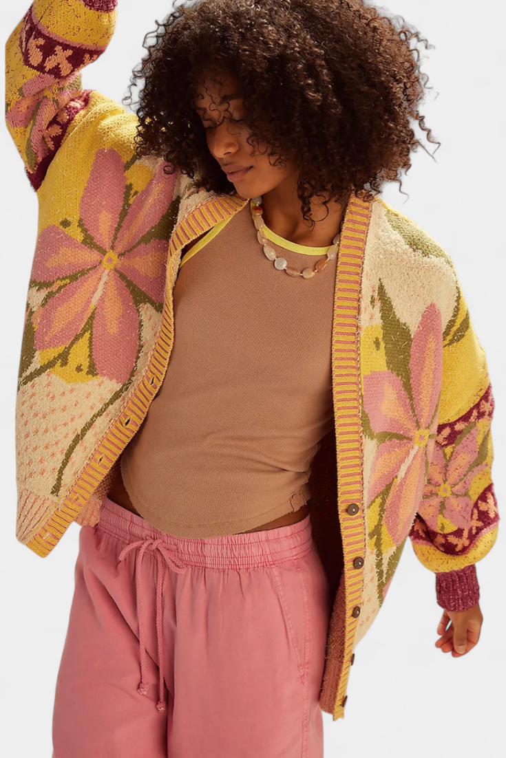 Casey | Cárdigan de Punto con Patrón Floral y Ajuste Suelto