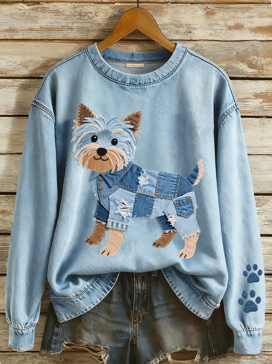 Marisol - Hoodie para dama hermosa con motivo de patchwork de Yorkshire Terrier