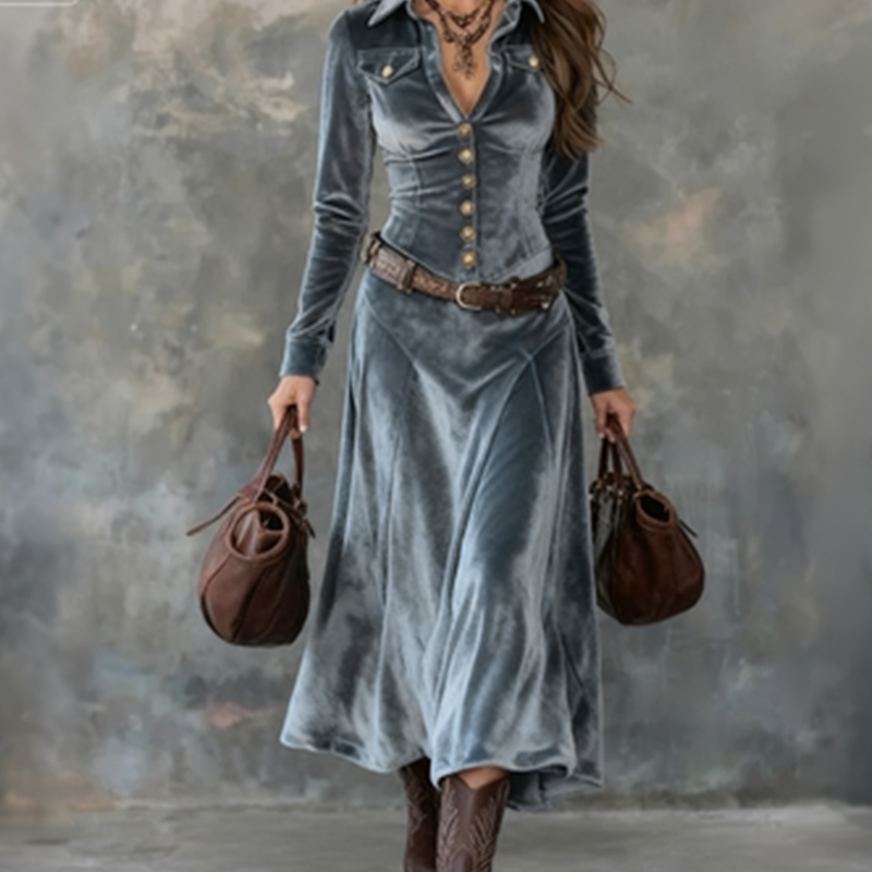 Dora | Vestido maxi vintage de terciopelo fluido