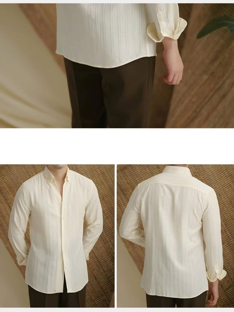 Camisa de Rayas de Botón Abajo en Seersucker