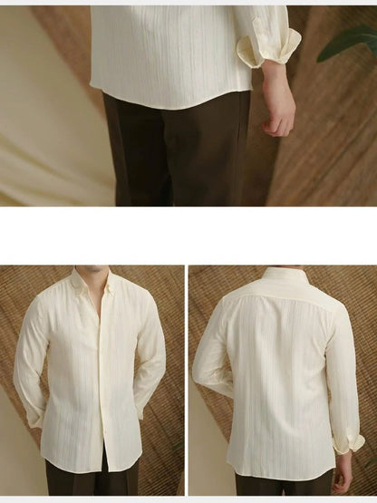 Camisa de Rayas de Botón Abajo en Seersucker
