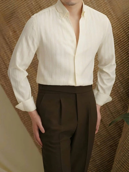 Camisa de Rayas de Botón Abajo en Seersucker