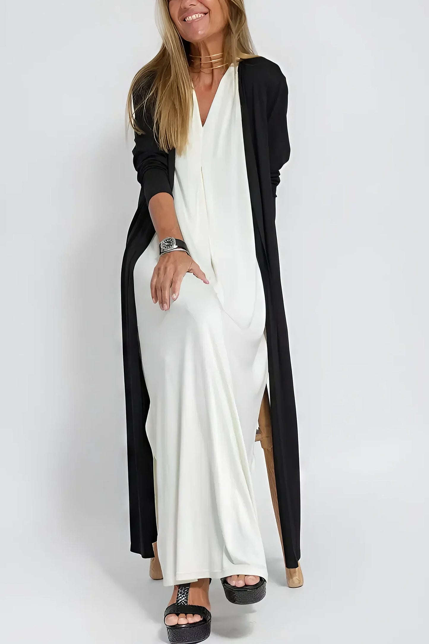 Vestido largo elegante + cardigan a juego DE REGALO
