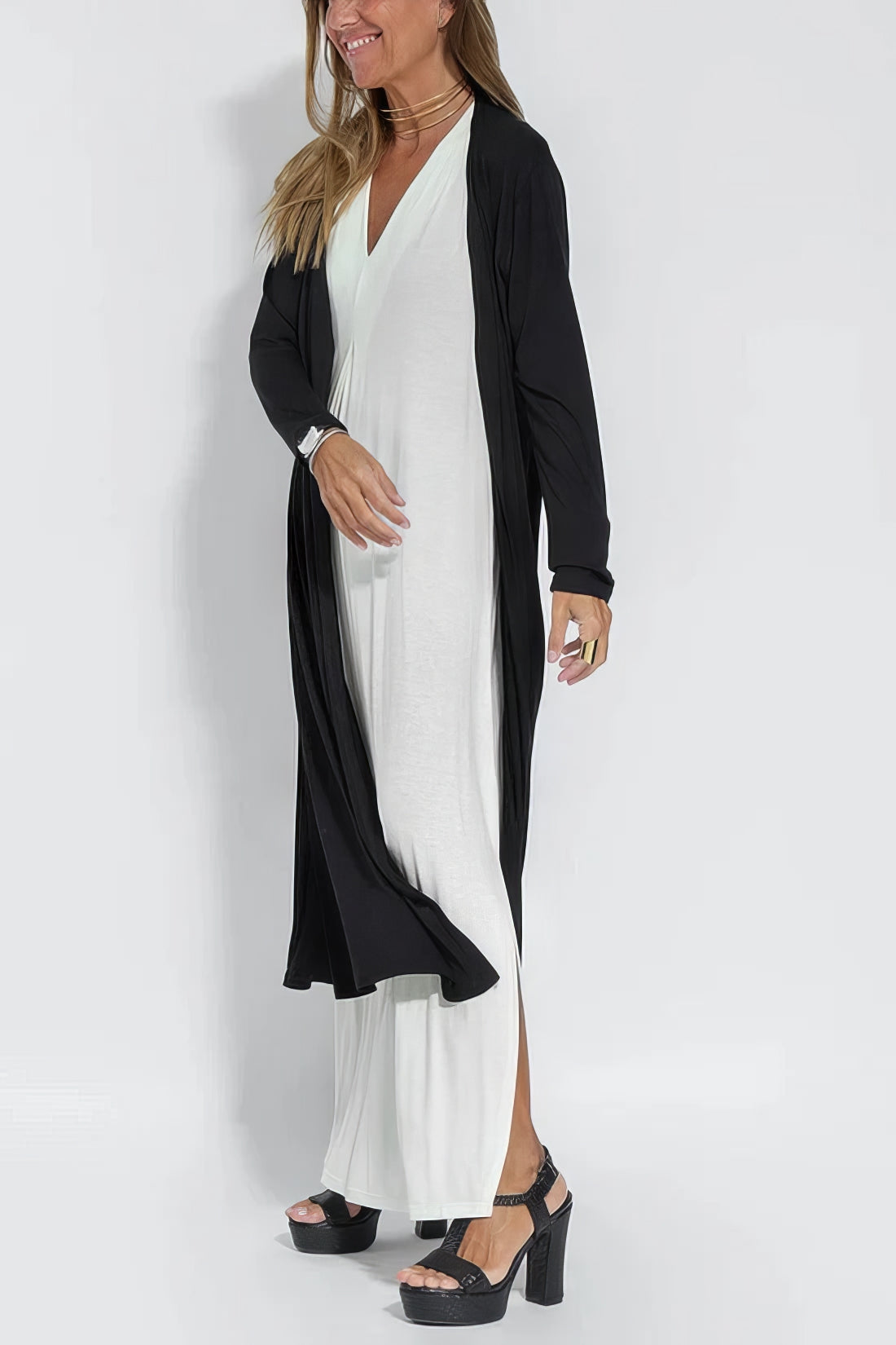 Vestido largo elegante + cardigan a juego DE REGALO