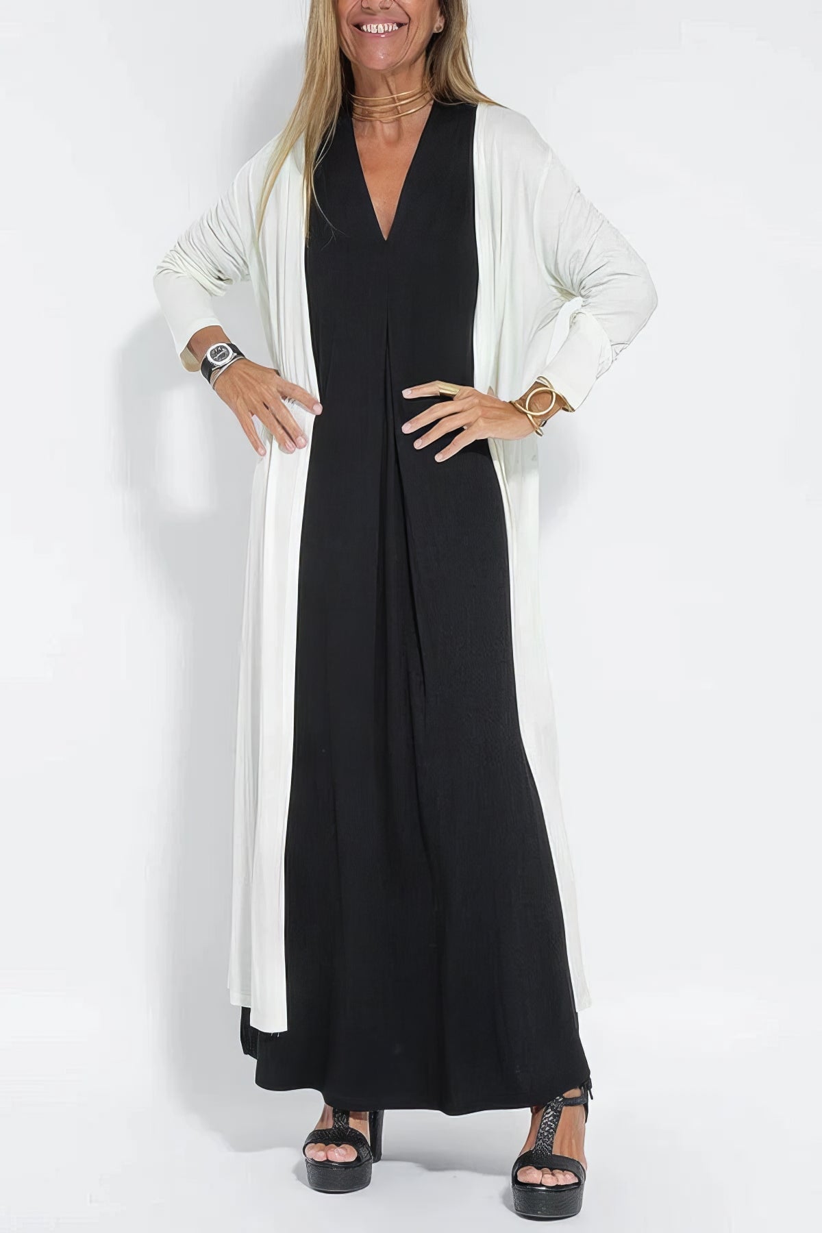 Vestido largo elegante + cardigan a juego DE REGALO