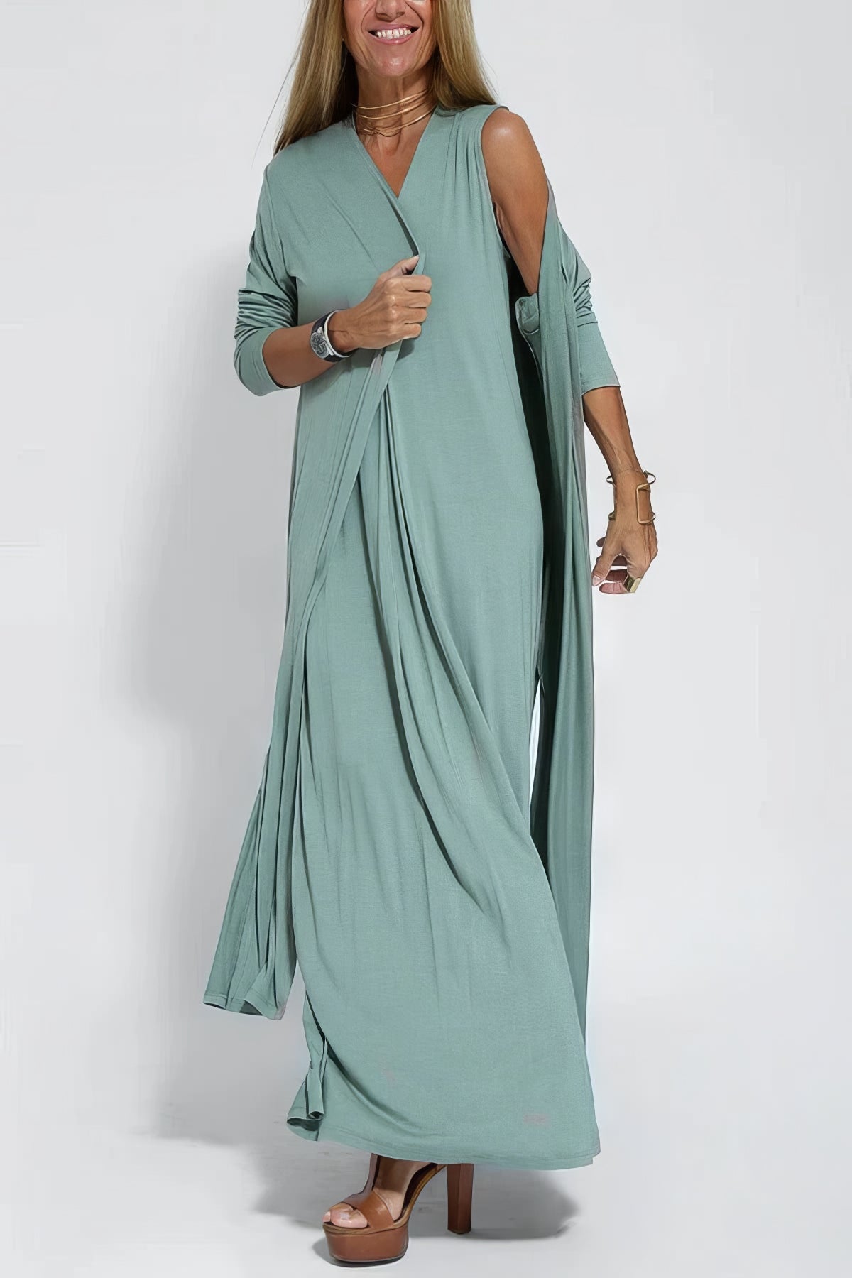 Vestido largo elegante + cardigan a juego DE REGALO