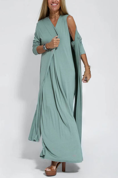 Vestido largo elegante + cardigan a juego DE REGALO